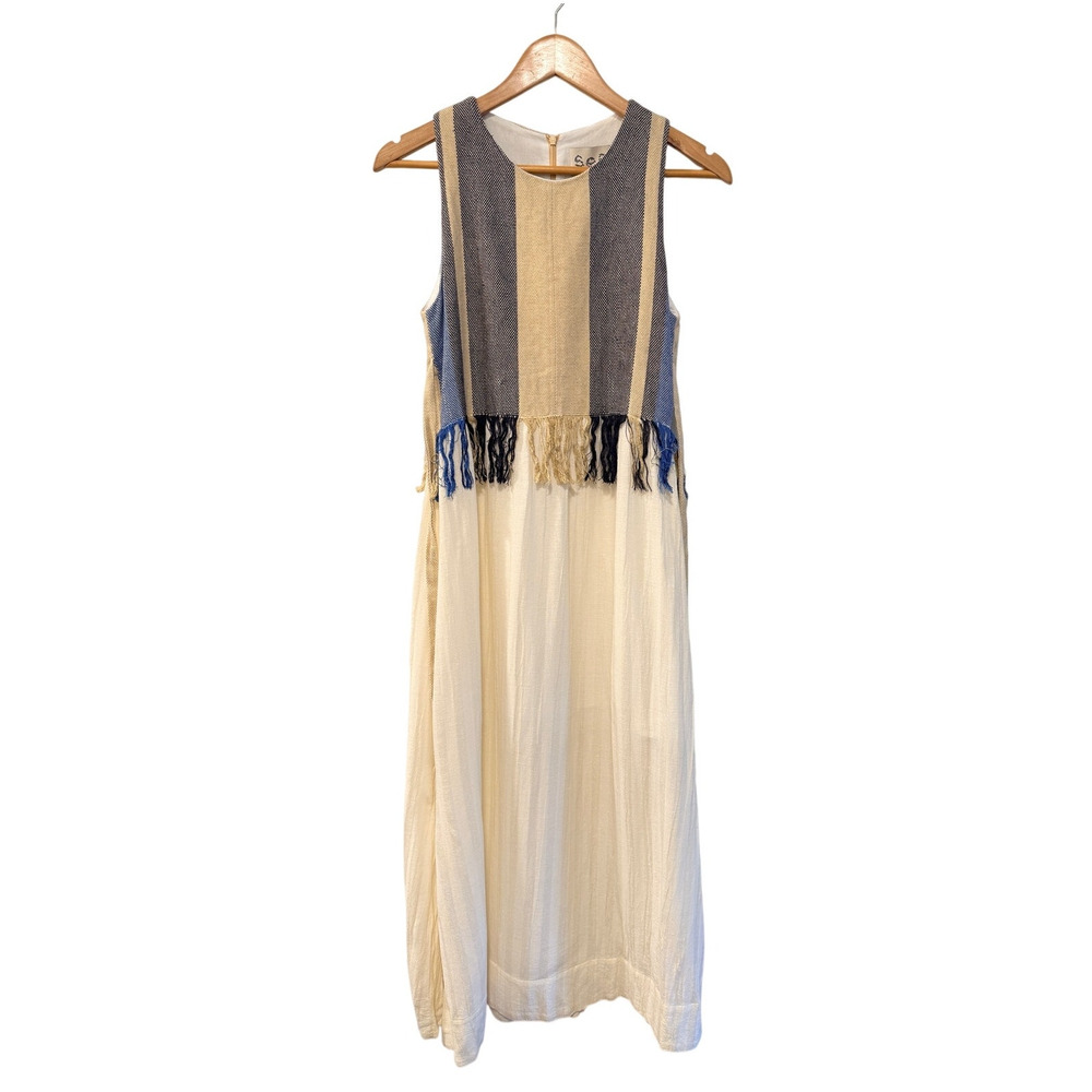 Sea New York Cream Midi Dress with Navy and Beige Paneling - Picture 5 of 12